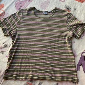 Size L Bobbie Brooks t-shirt, striped with green, white, blue, and red.